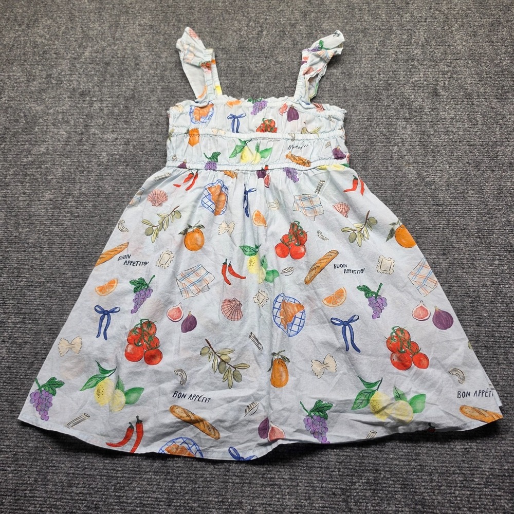 Cotton On Kids Girls 9-10 Sundress Light Blue Fruit Italian Food Print
